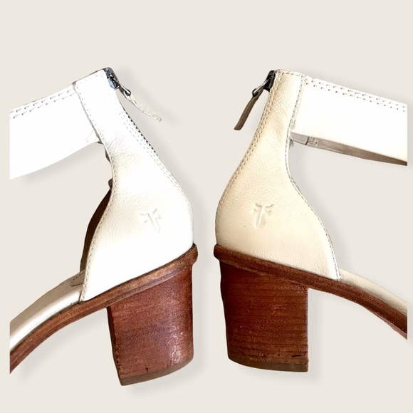Frye White Brielle Zip Wood Block Genuine Leather Casual Ankle Sandals/Heels - Picture 11 of 16